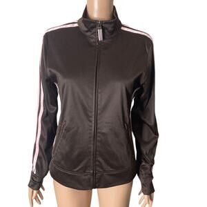 District Threads Track Jacket Womens Medium Throwback Brown Satin Full Zip